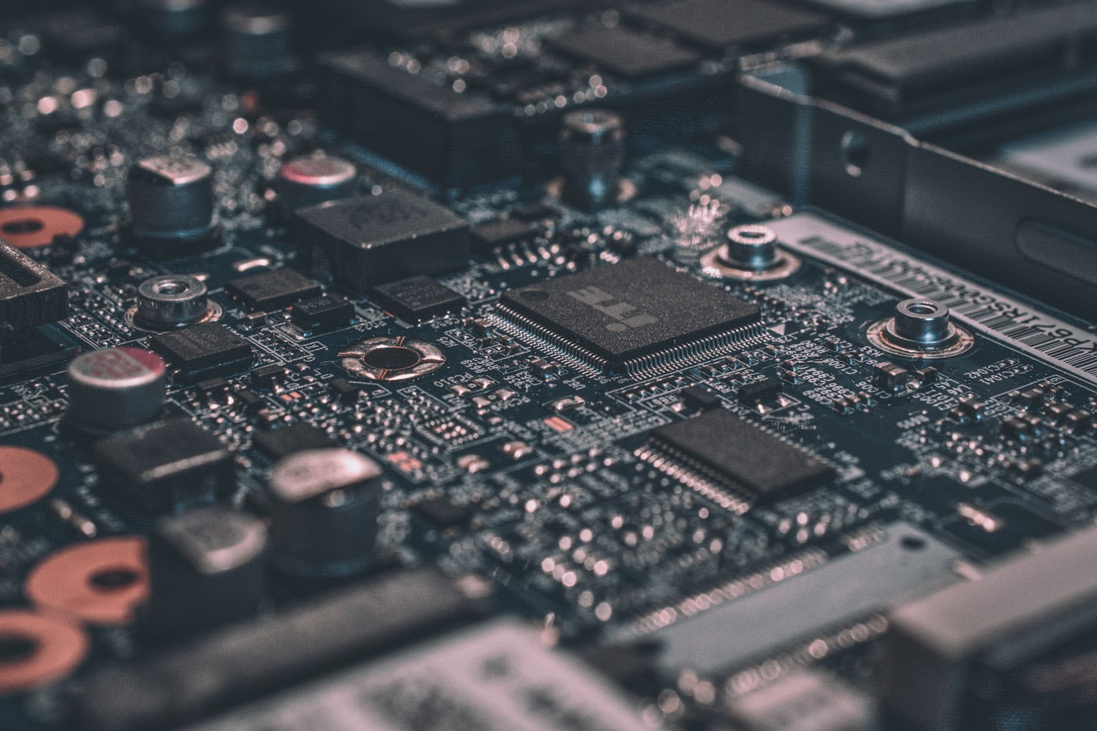 Close-up of a circuit board and electronic components.